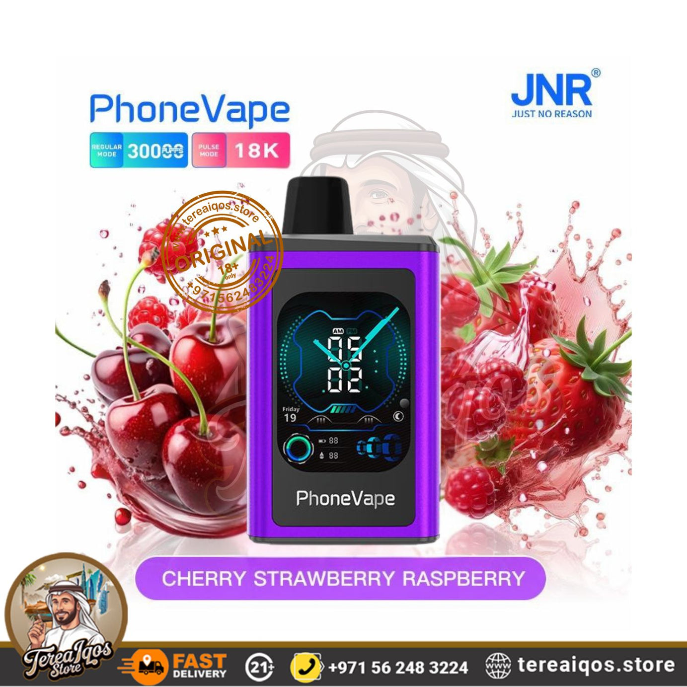 JNR-Phone-Vape-30000-Puffs-Cherry-Strawberry-Raspberry flavor