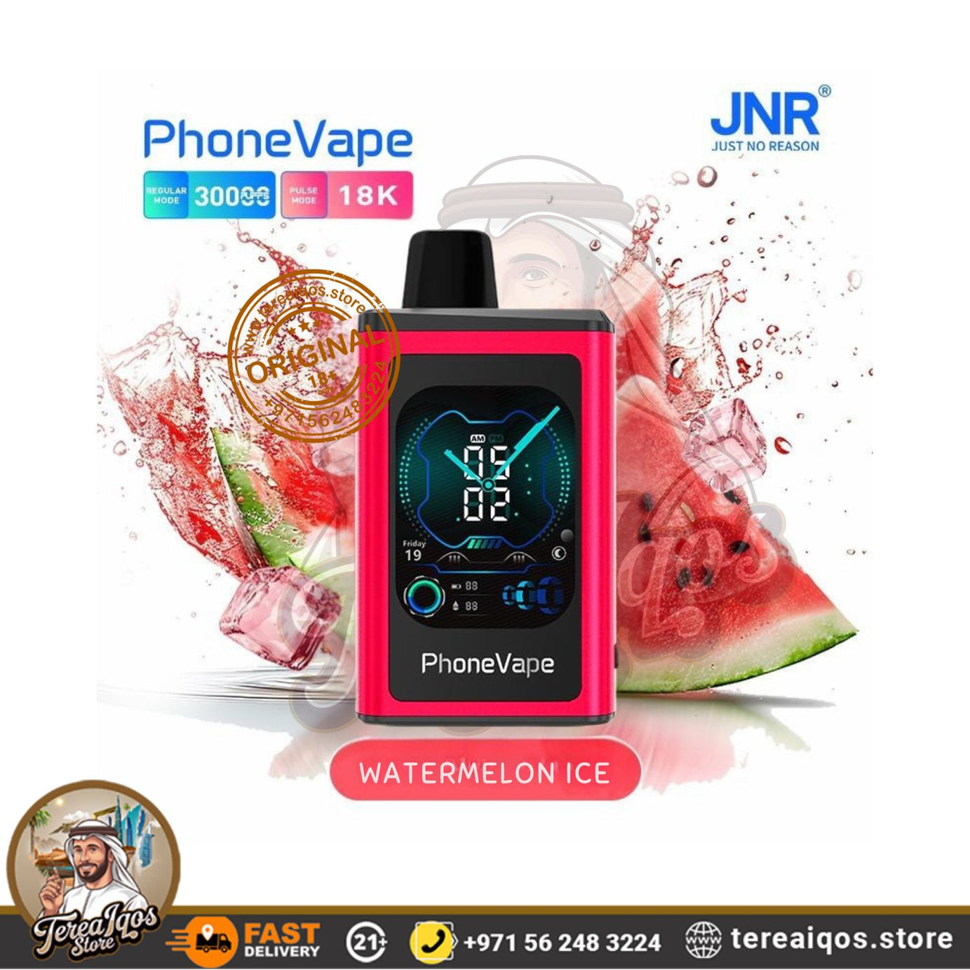 JNR PhoneVape device with watermelon ice flavor .