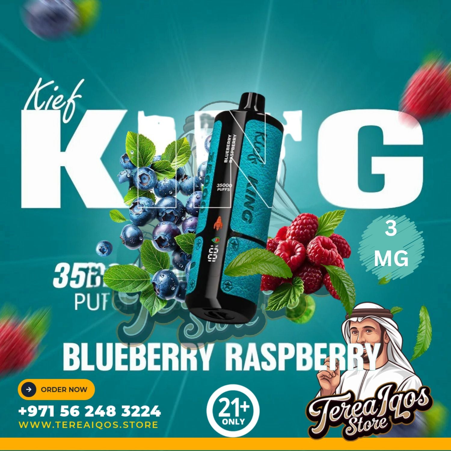 Kief King vape device with blueberry raspberry flavor