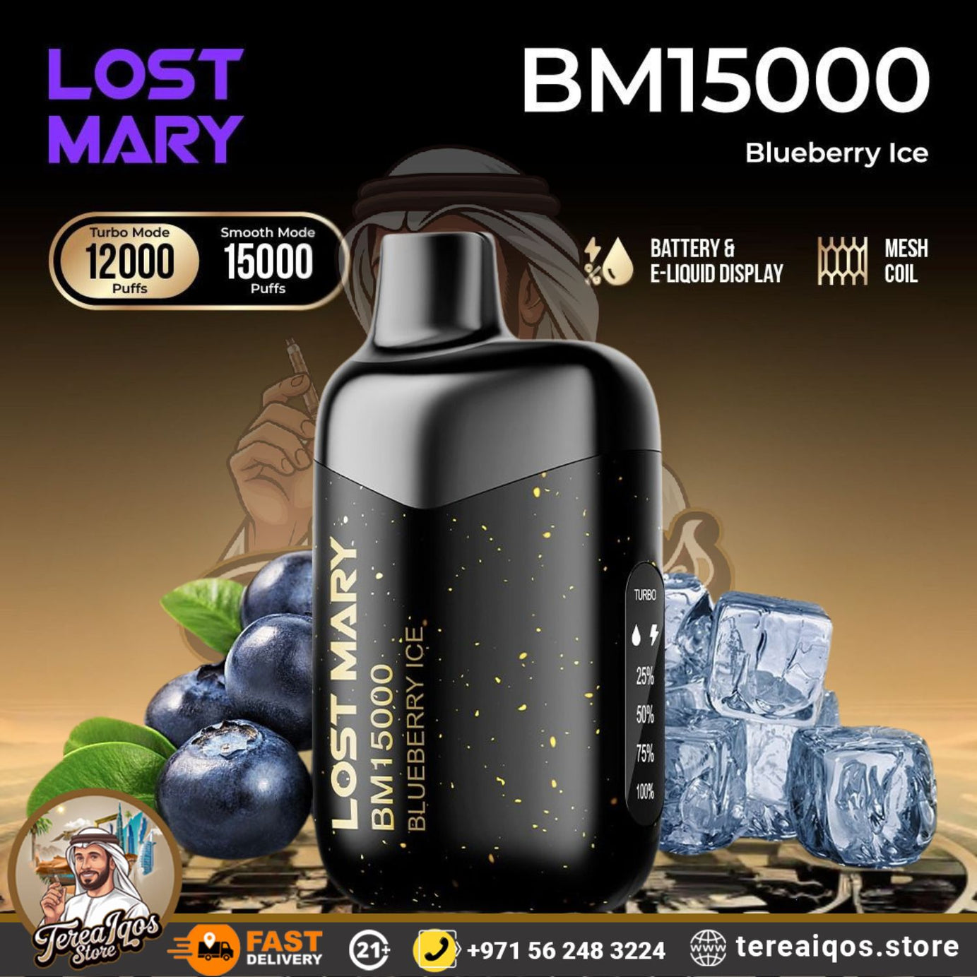 Lost Mary BM15000 vape device with blueberries ice flavor