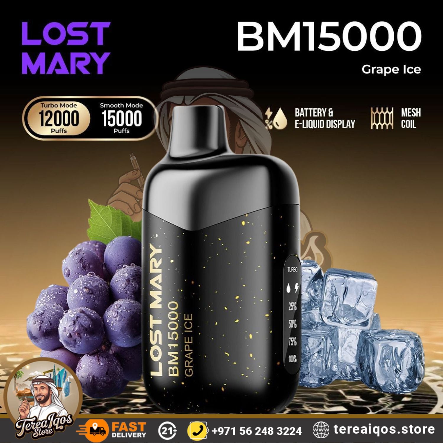 Lost Mary BM15000 vape device with Grape Ice flavor