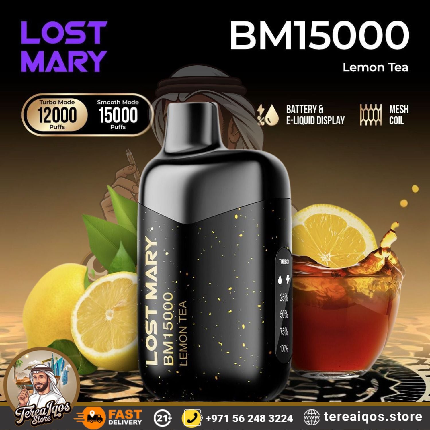 Lost Mary BM15000 vape device with lemon tea flavor