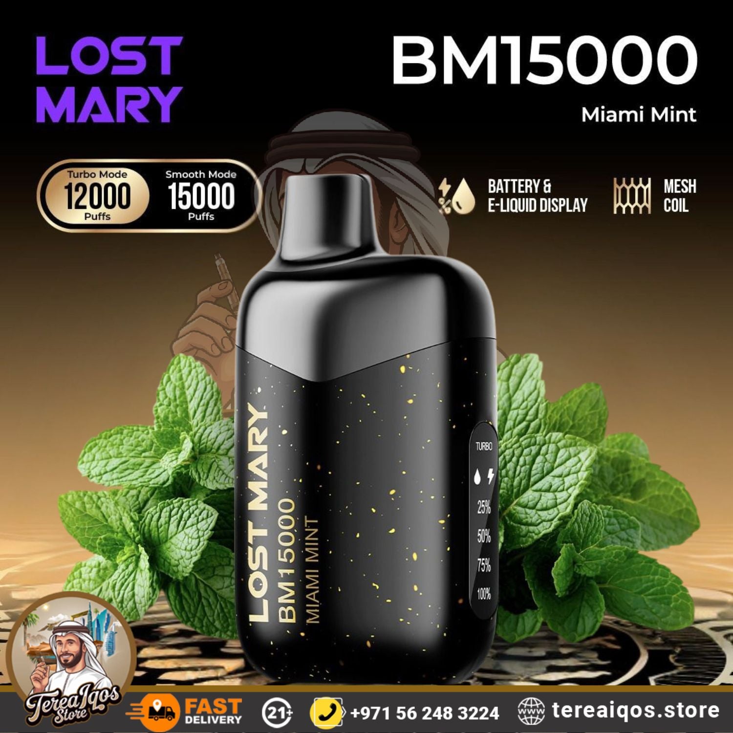 Lost Mary BM15000 vape device with miami mint flavor