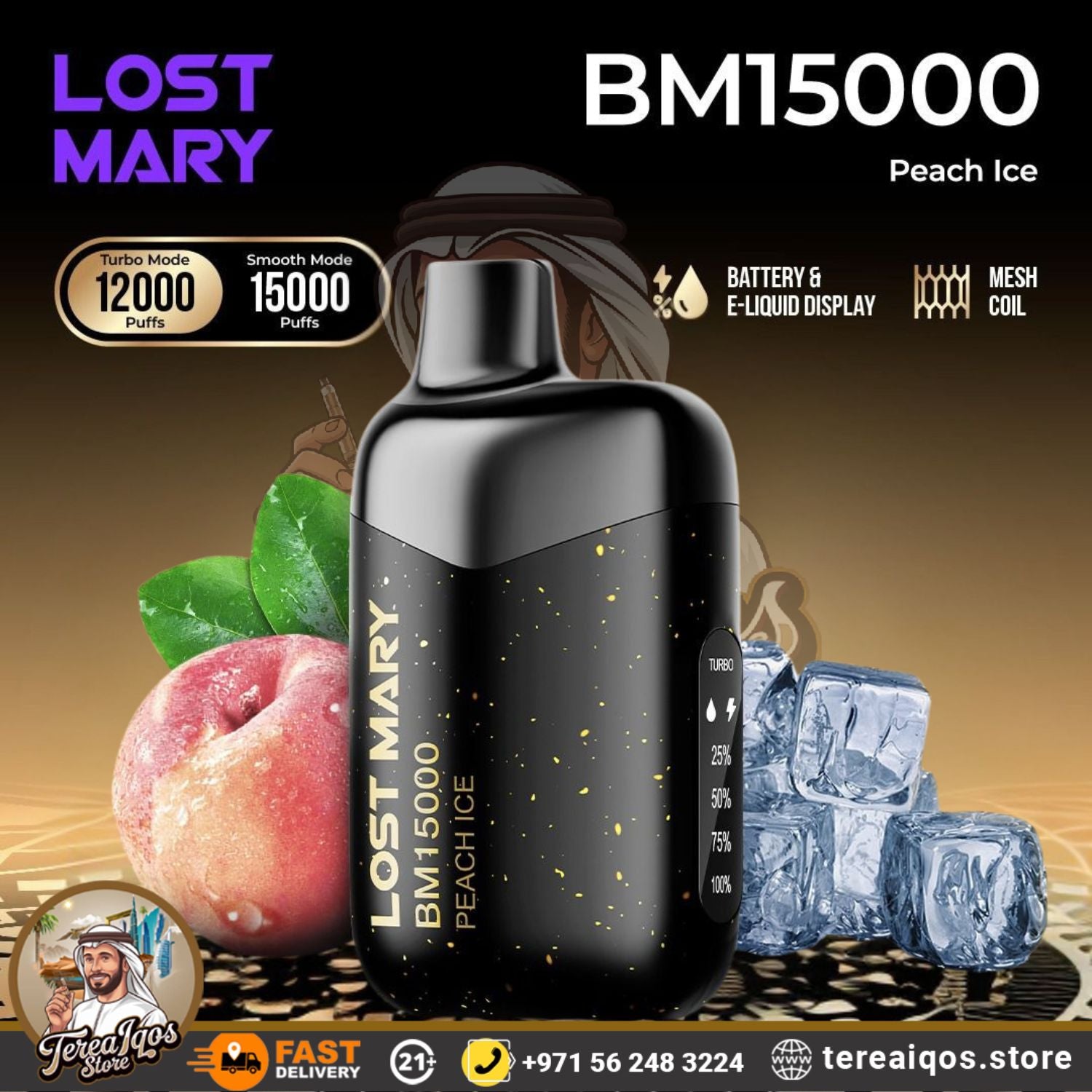 Lost Mary BM15000 vape device with Peach Ice flavor