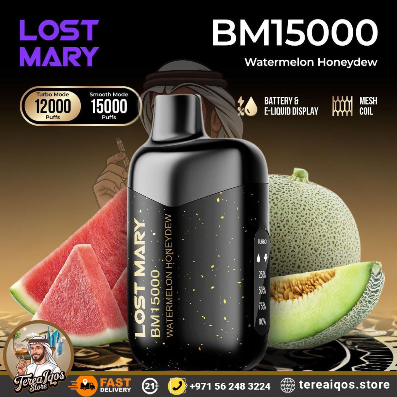 Lost Mary BM15000 vape device with watermelon honeydew flavor