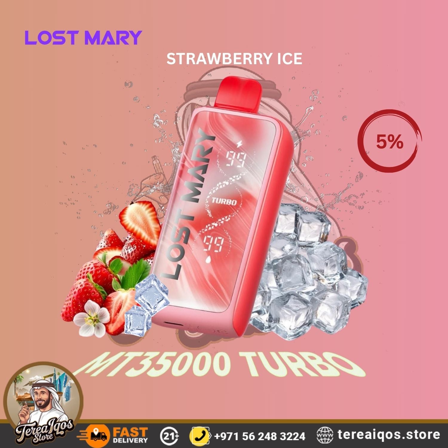 Lost Mary Strawberry Ice vape device with strawberries 