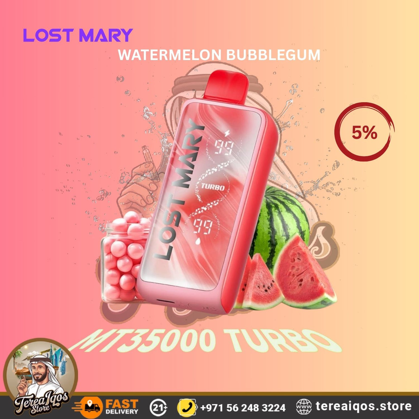 Lost Mary watermelon bubblegum vape device.