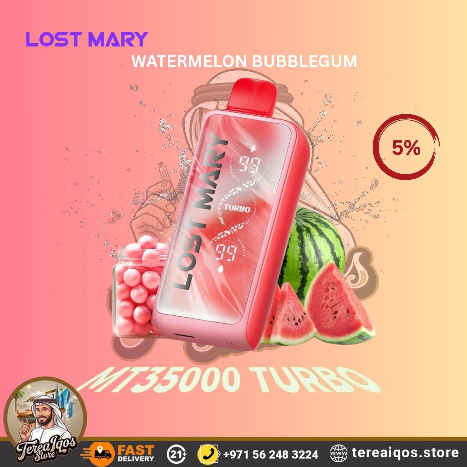 Lost Mary watermelon bubblegum vape device.