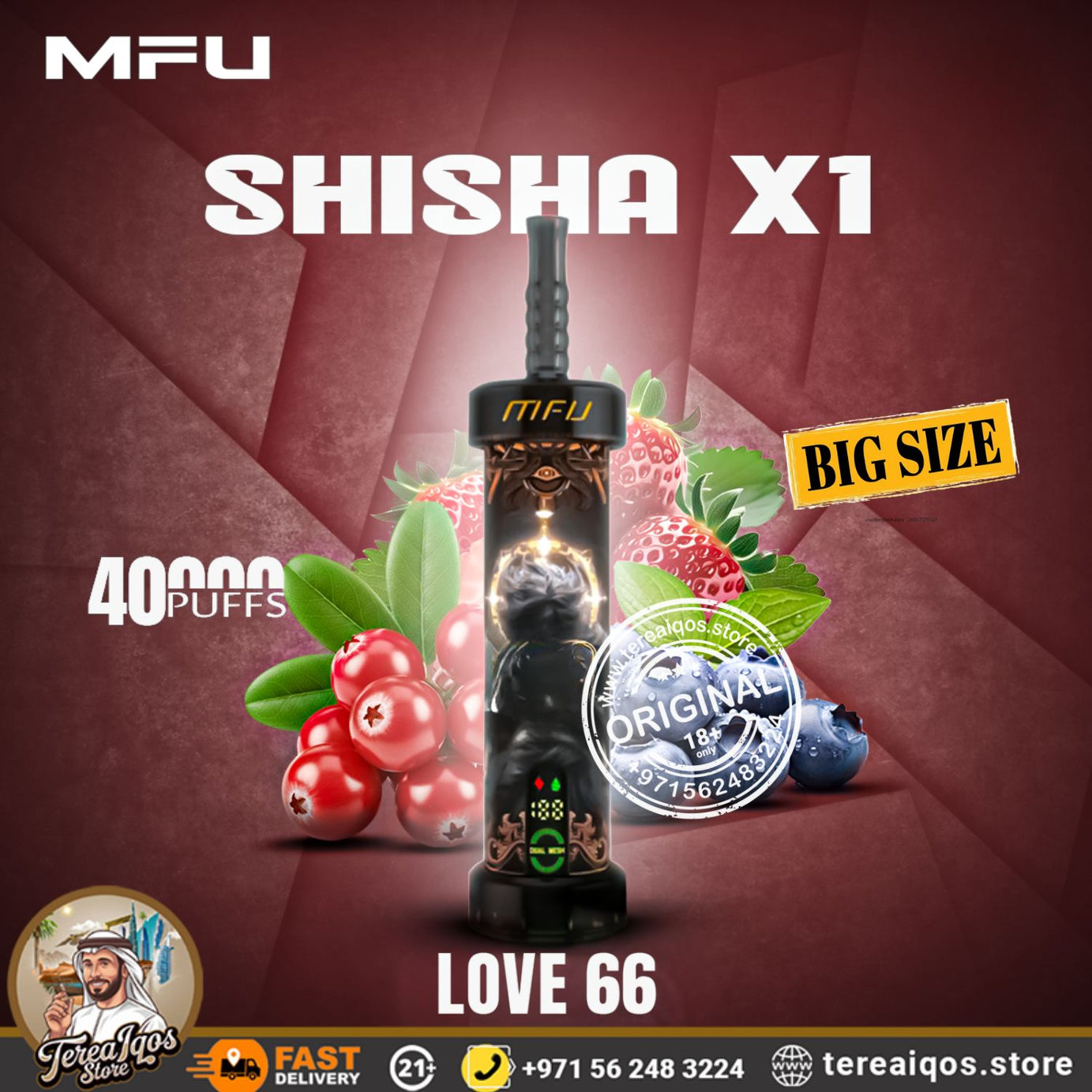 MFU Shisha X1 (40,000 Puffs) Disposable Vape Love66 Flavor