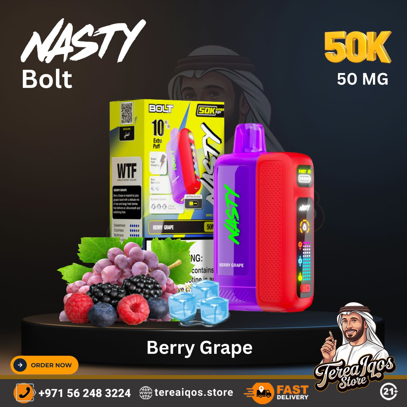 Nasty Bolt Hyperbeast 50000 Puffs Disposable Vape Berry Grape Flavor