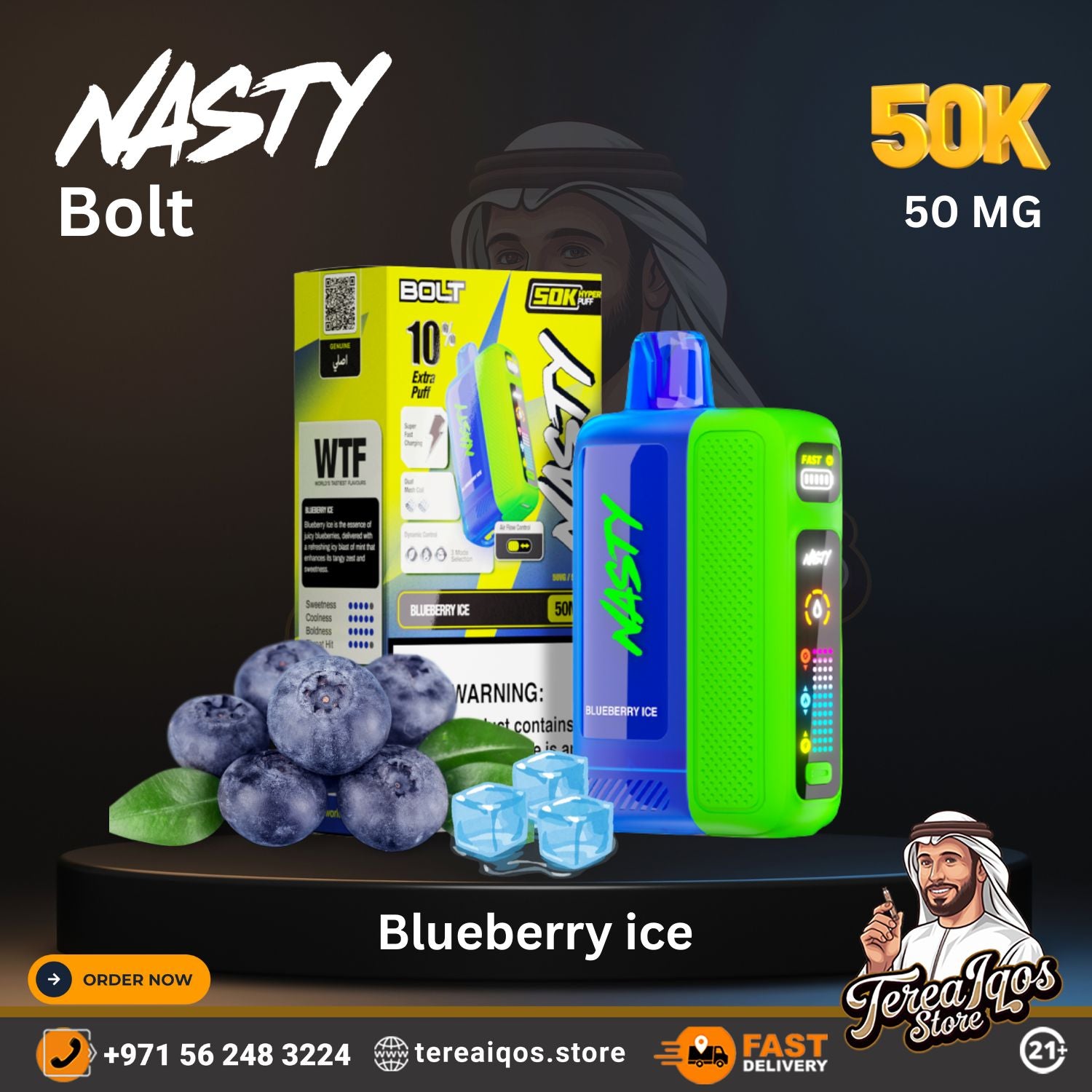 Nasty Bolt Hyperbeast 50000 Puffs Disposable Vape Blueberry Ice Flavor