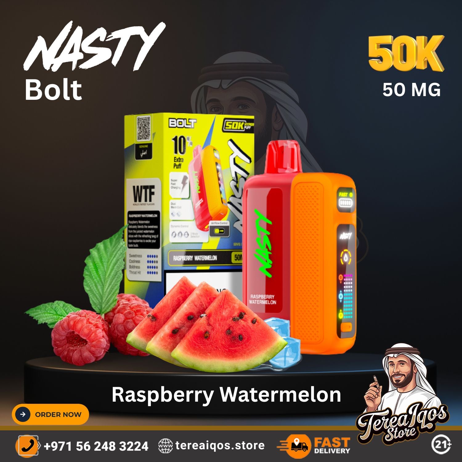 Nasty Bolt Hyperbeast 50000 Puffs Disposable Vape Raspberry Watermelon Flavor