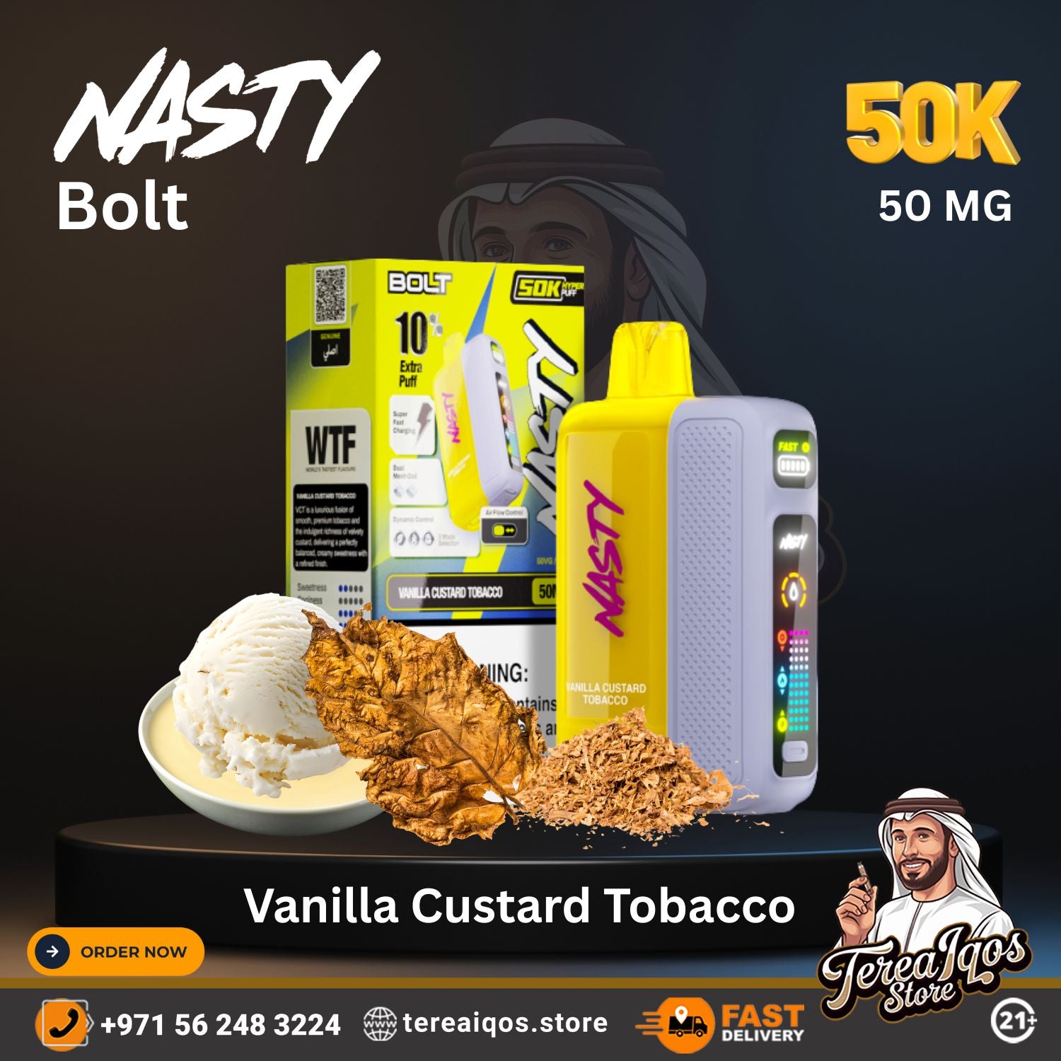 Nasty Bolt Hyperbeast 50000 Puffs Disposable Vape Vanilla Custard Tobacco Flavor