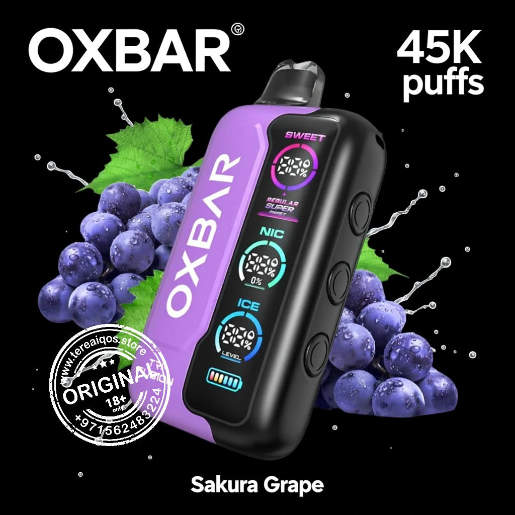 OXBAR vape device with sakura grape flavor and 45K puffs .