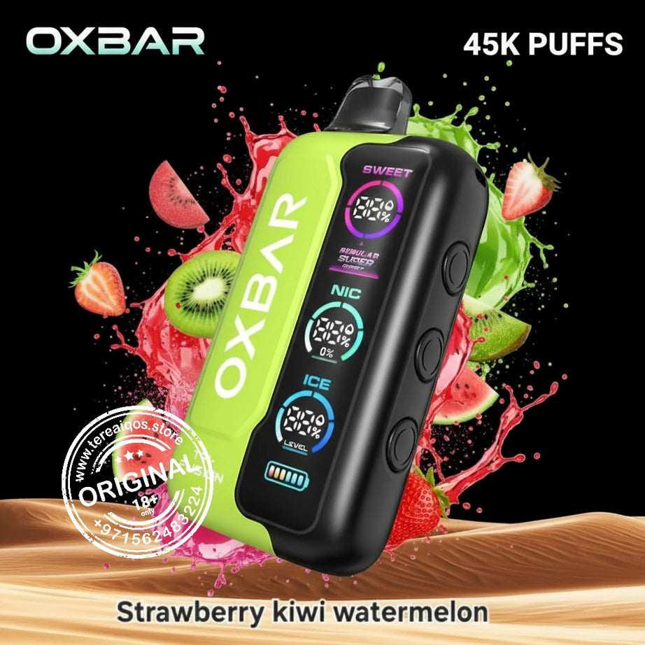 OXBAR vape device with strawberry kiwi watermelon flavor.