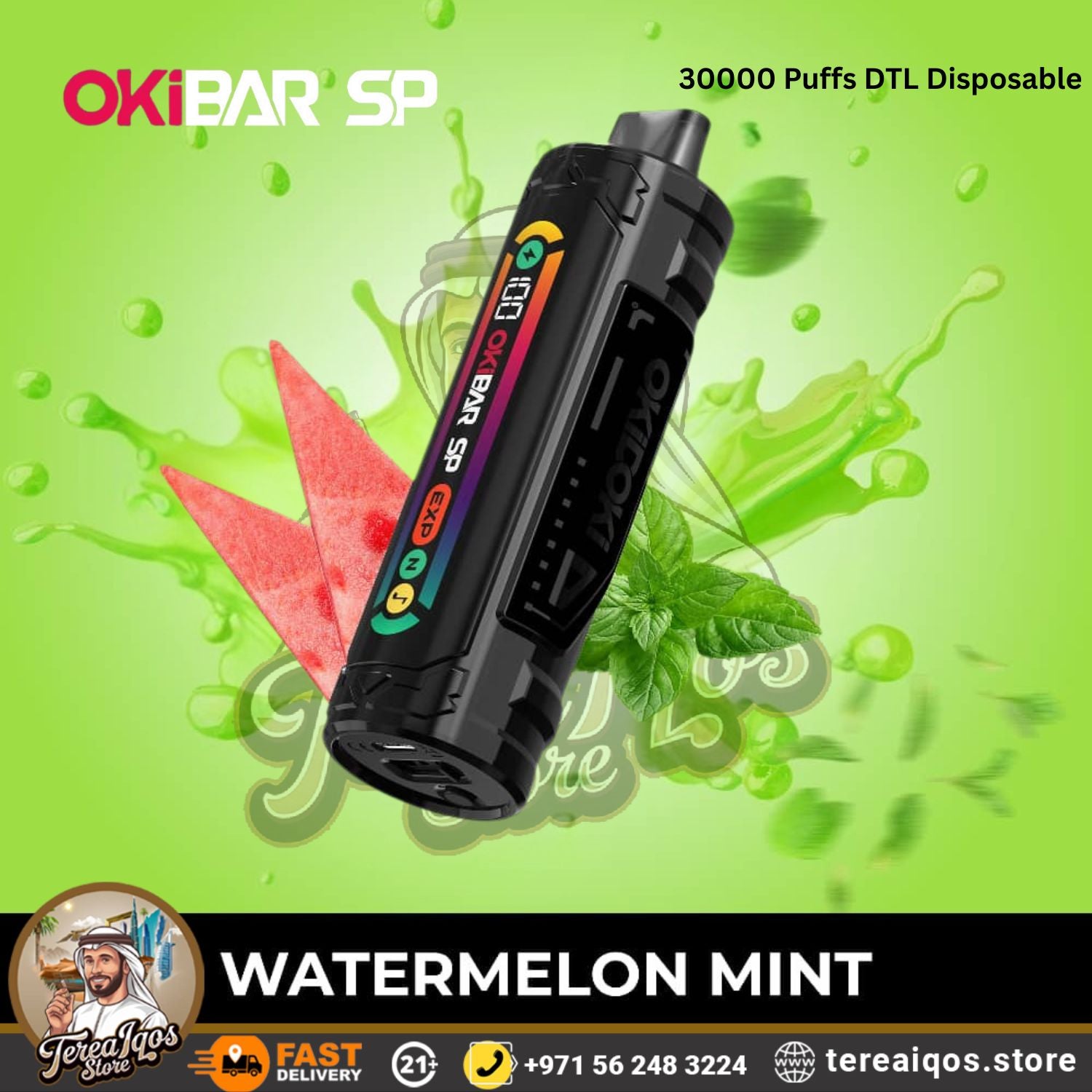OkiBar SP 30000 puffs vape device with watermelon mint flavor 