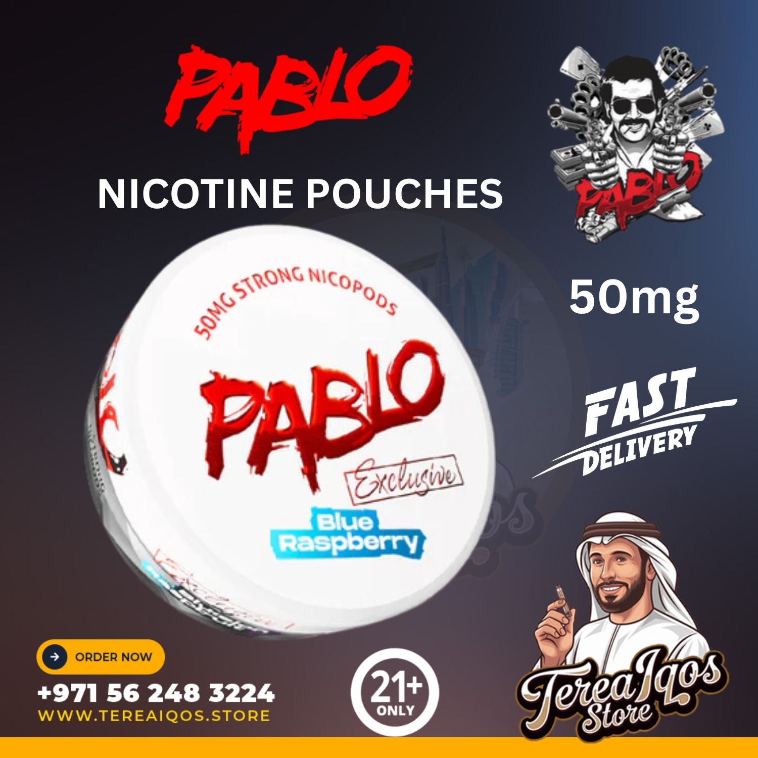 Pablo Blue Raspberry 50mg Nicotine Pouches in Dubai, UAE
