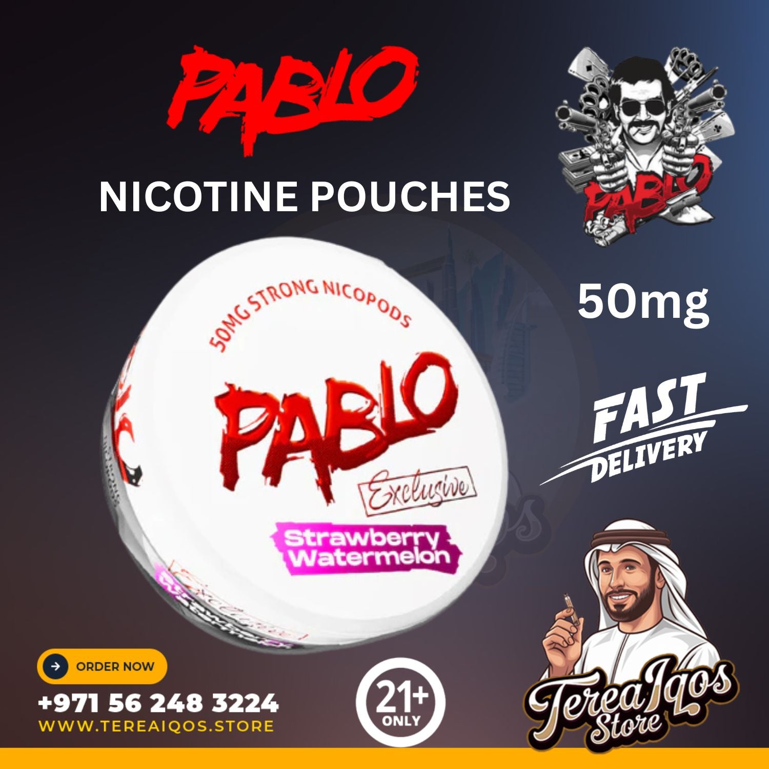 PABLO Exclusive Strawberry Watermelon 50mg Nicotine Pouches in Dubai