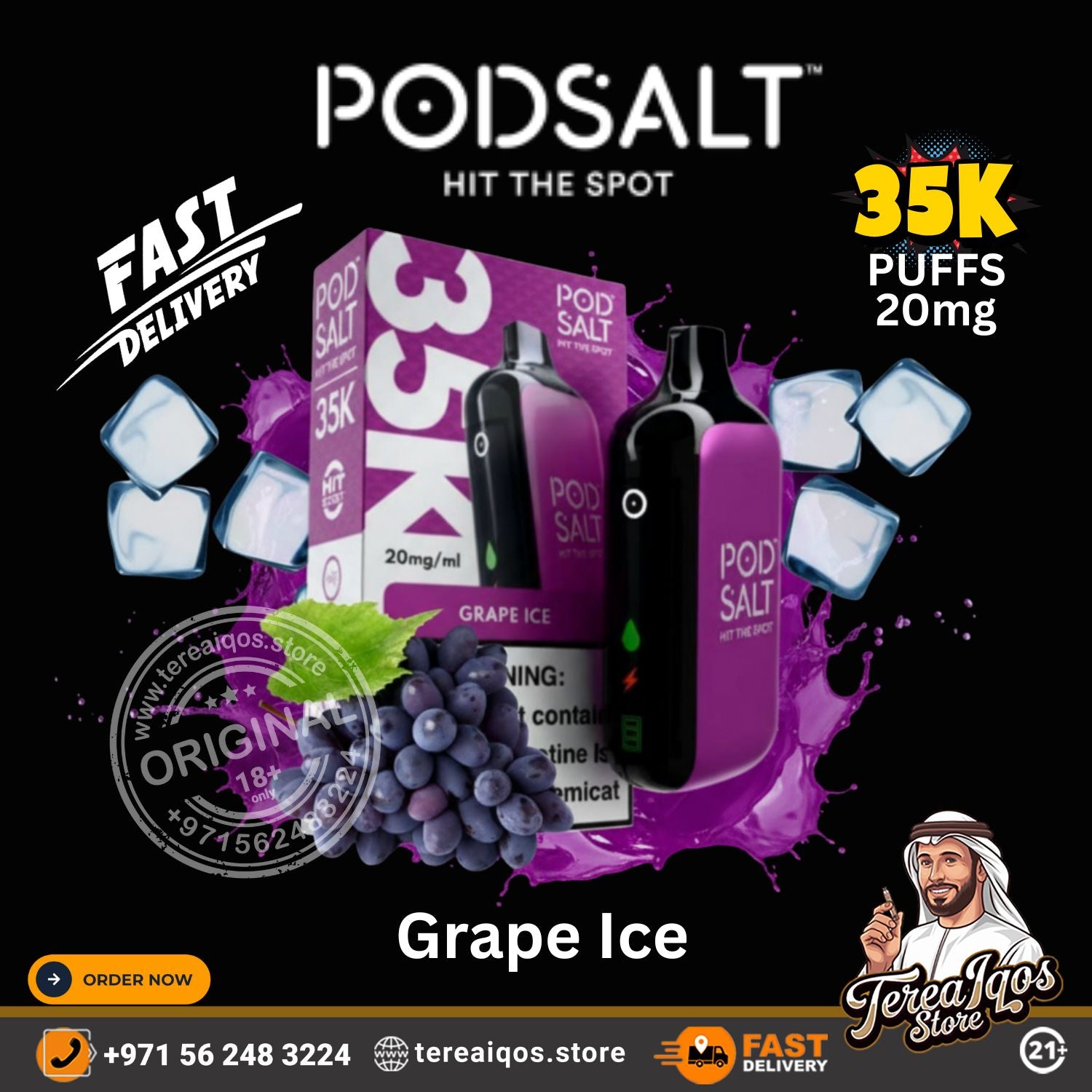 POD SALT 35000 Puffs Disposable Vape Grape Ice Flavor