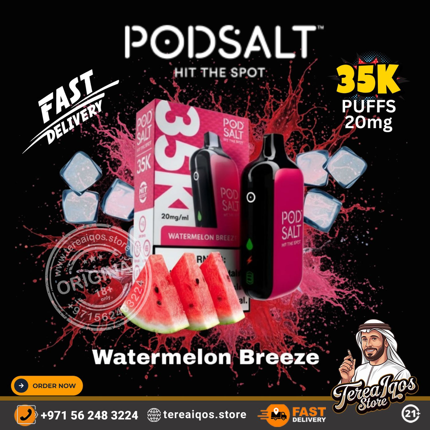 POD SALT 35000 Puffs Disposable Vape Watermelon Breeze Flavor