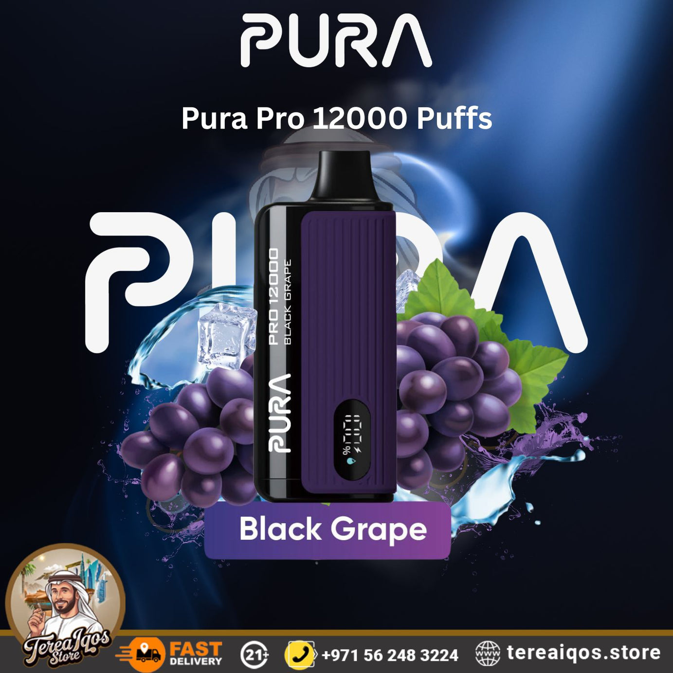 Pura Pro 12000 Puffs vape device with Black Grape flavor.