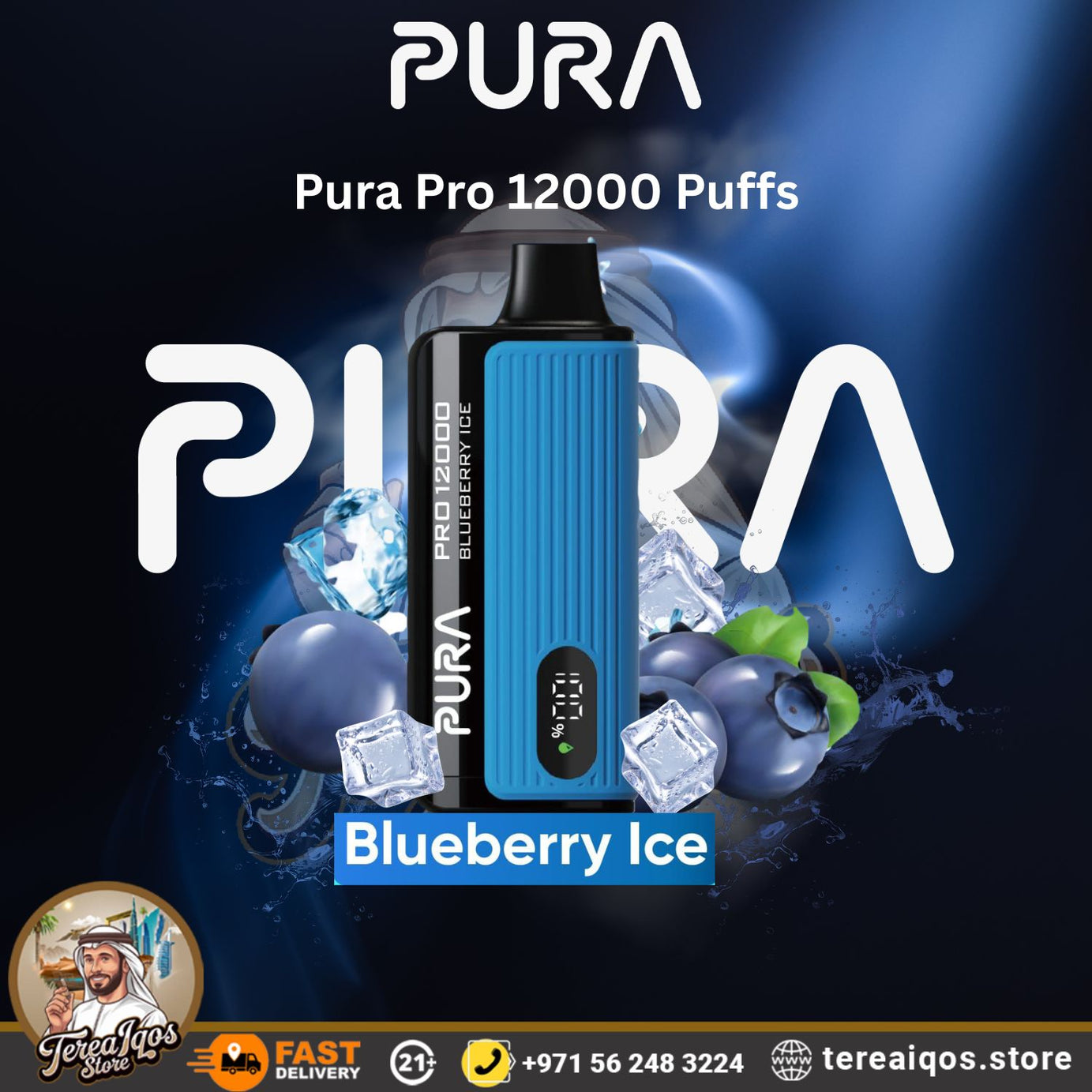 Pura Pro 12000 Puffs vape device with Blueberry Ice flavor.