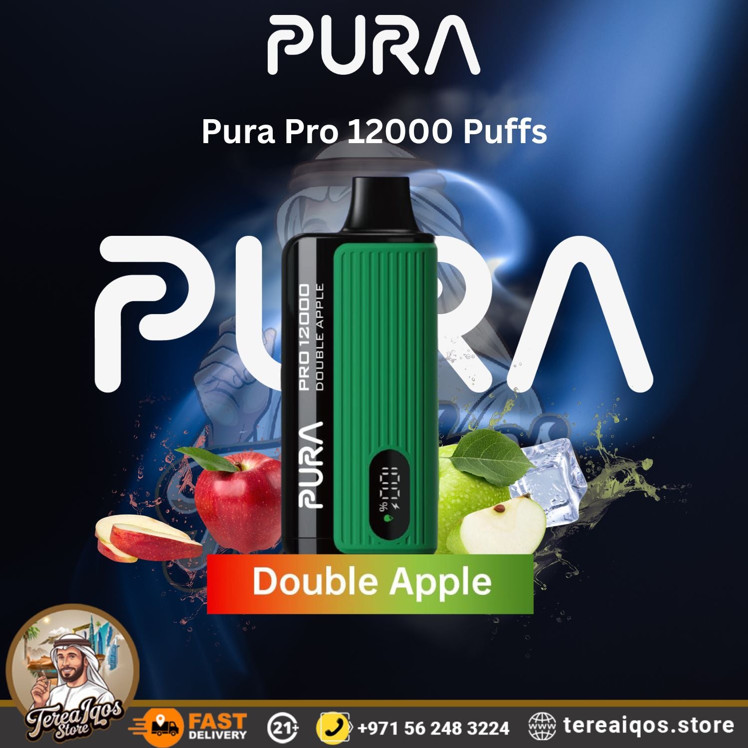 Pura Pro 12000 Puffs vape device with 'Double Apple' flavor
