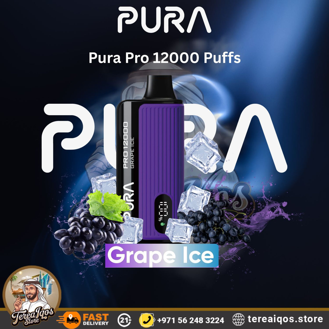Pura Pro 12000 Puffs vape device with Grape Ice flavor