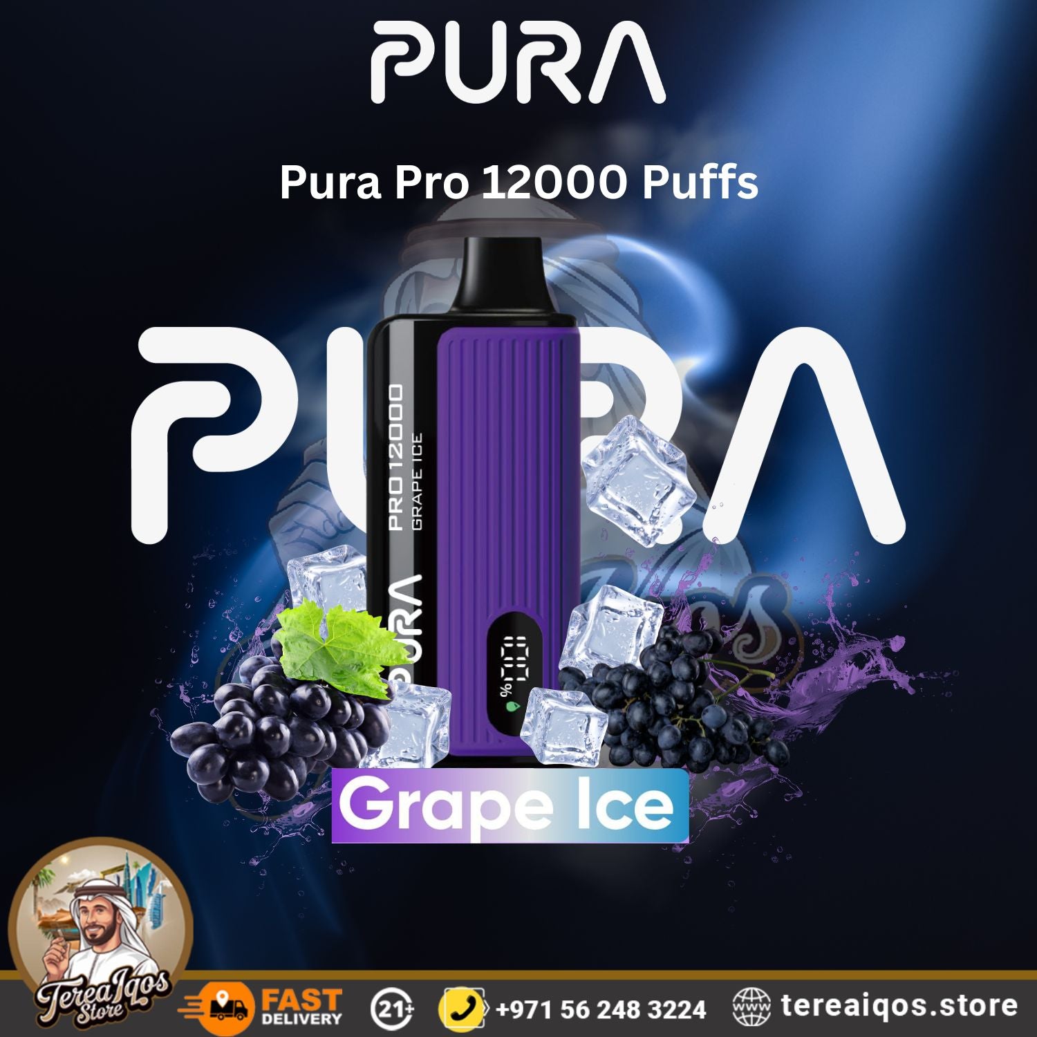 Pura Pro 12000 Puffs vape device with Grape Ice flavor
