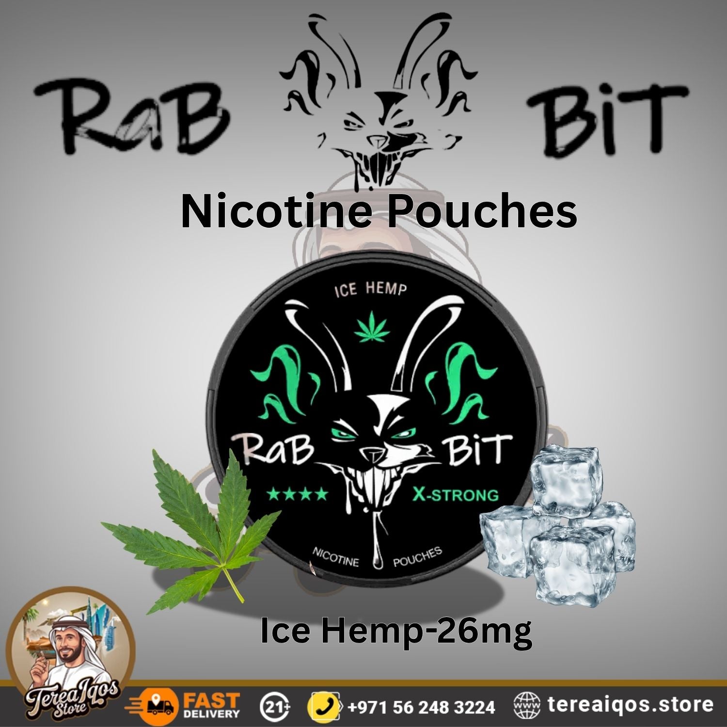 RABBIT Ice Hemp X-Strong 26mg Nicotine Pouch
