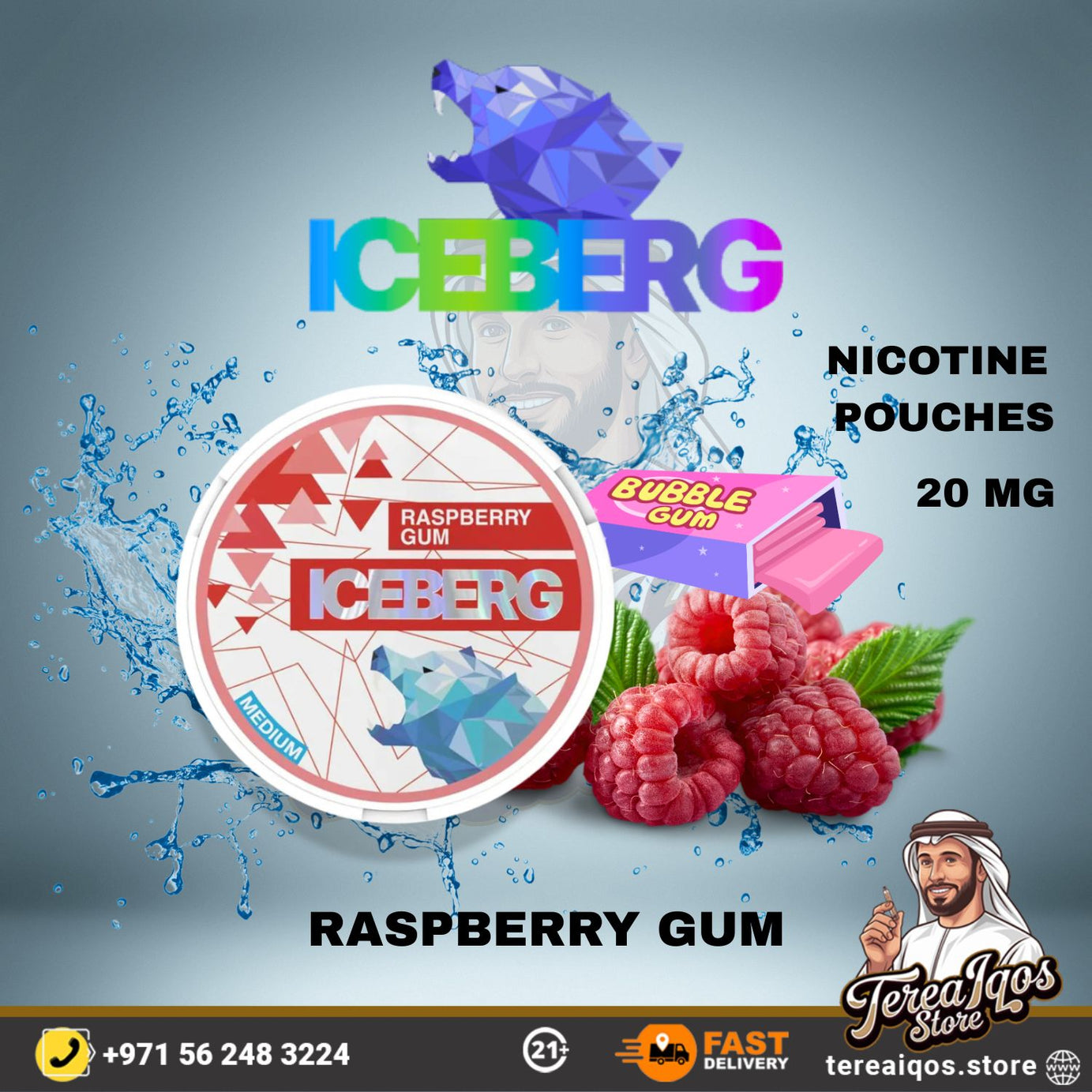 Iceberg Raspberry Gum Nicotine Pouches 20mg in Dubai