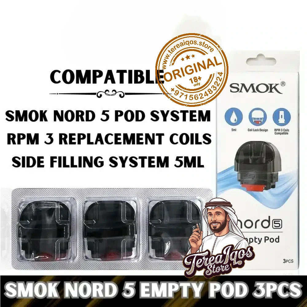 Smok Nord 5 empty pod packaging with coils and branding details.