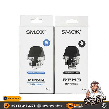 Two SMOK RPM 4 vape pods in packaging with a promotional banner at the bottom.