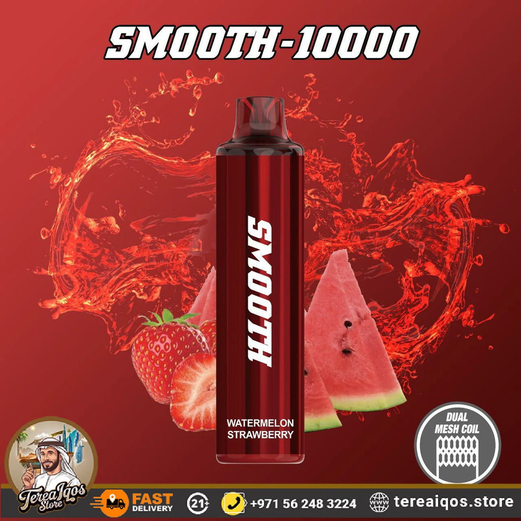 Vape device with watermelon and strawberry flavor on a red background