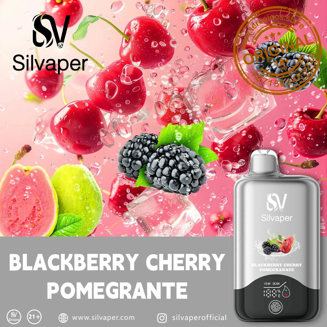 Silvaper 15000 Puffs Non-Rechargeable Disposable Vape Blackberry Cherry Pomegranate Flavor