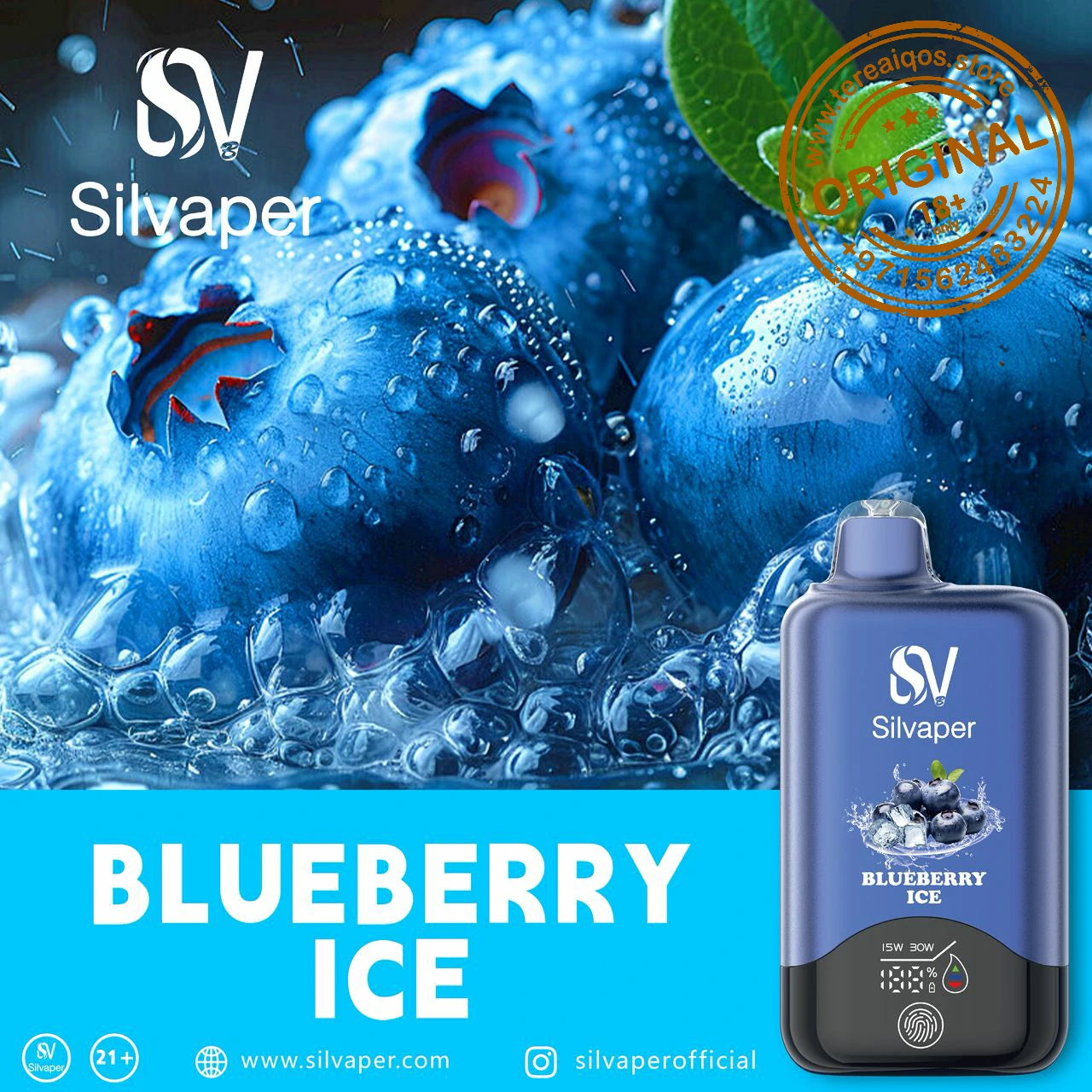Silvaper 15000 Puffs Non-Rechargeable Disposable Vape Blueberry Ice Flavor