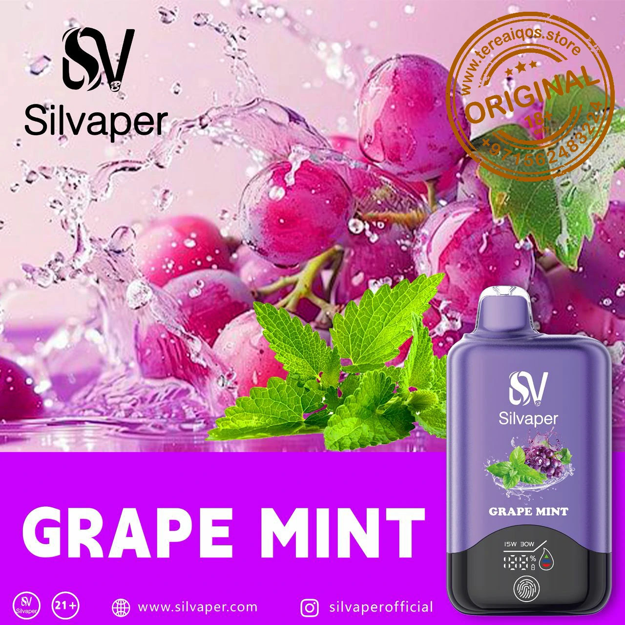 Silvaper 15000 Puffs Non-Rechargeable Disposable Vape Grape Mint Flavor
