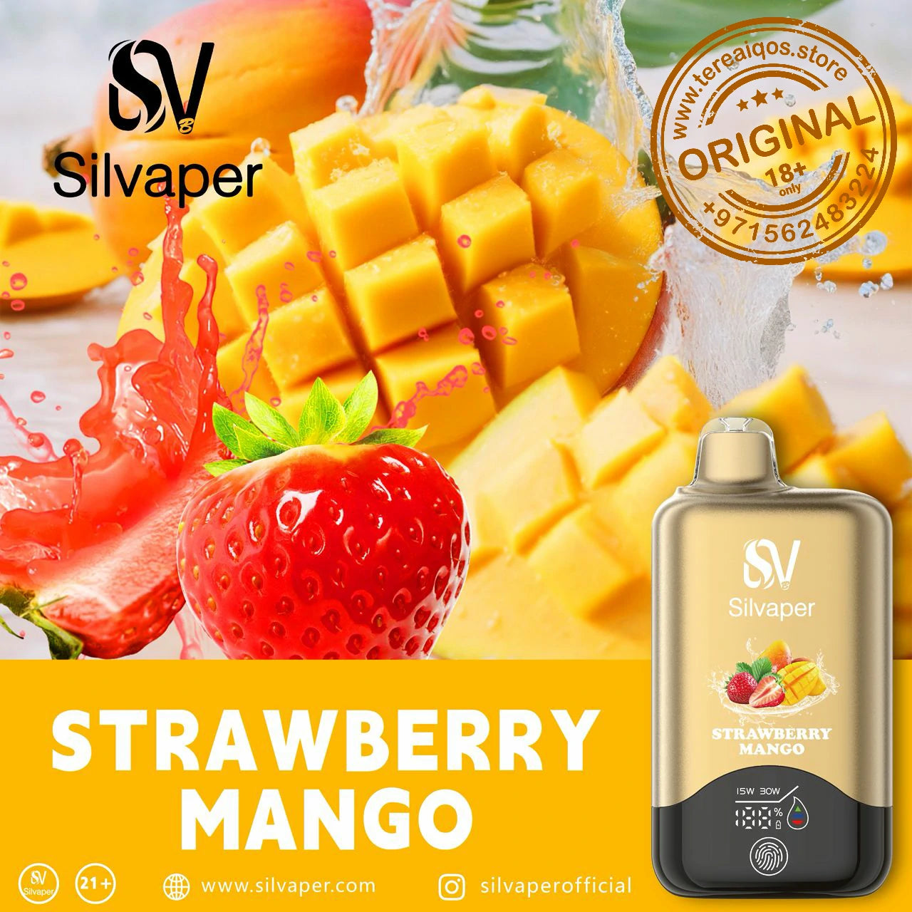 Silvaper 15000 Puffs Non-Rechargeable Disposable Vape Strawberry Mango Flavor