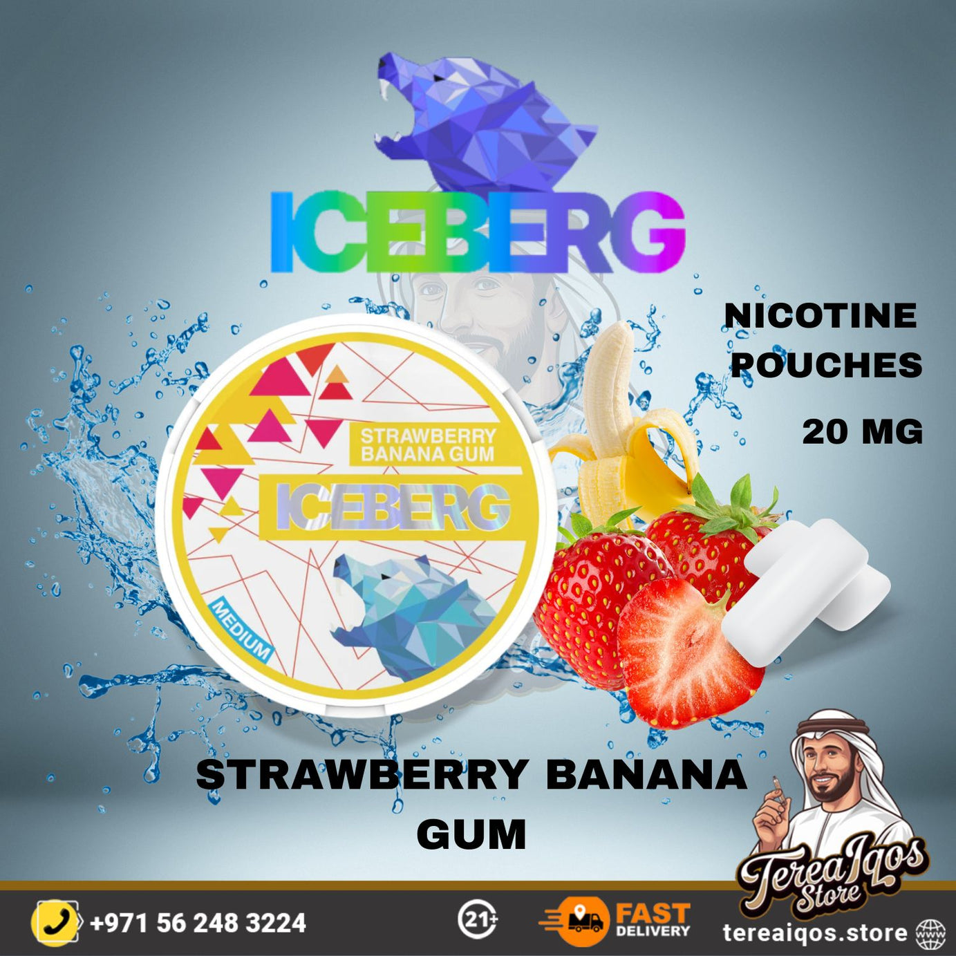 Iceberg Strawberry Banana Gum Medium 20mg Nicotine Pouches in Dubai