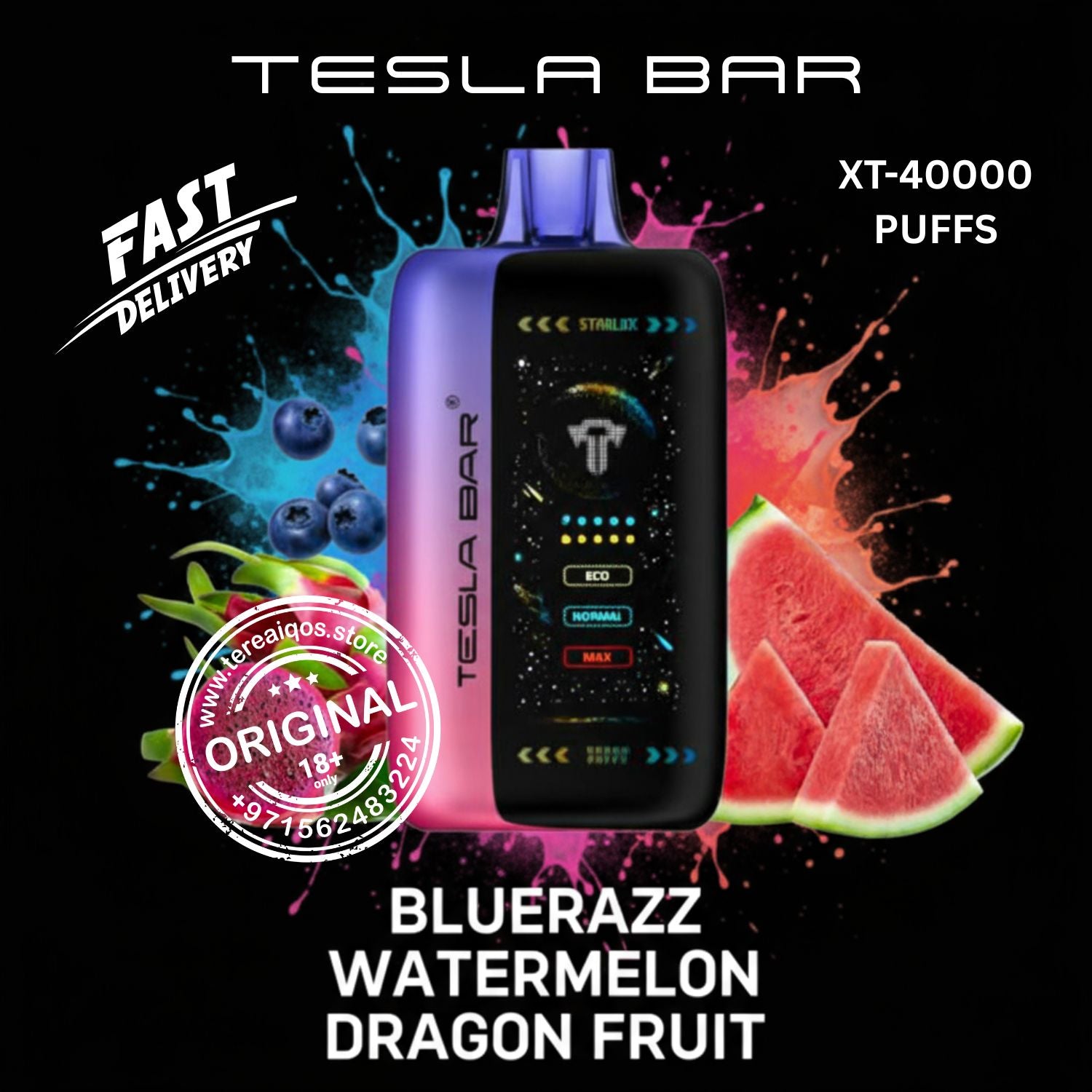 TESLA BAR XT 40000 Puffs Disposable Vape Blue Razz Dragon Fruit Flavor