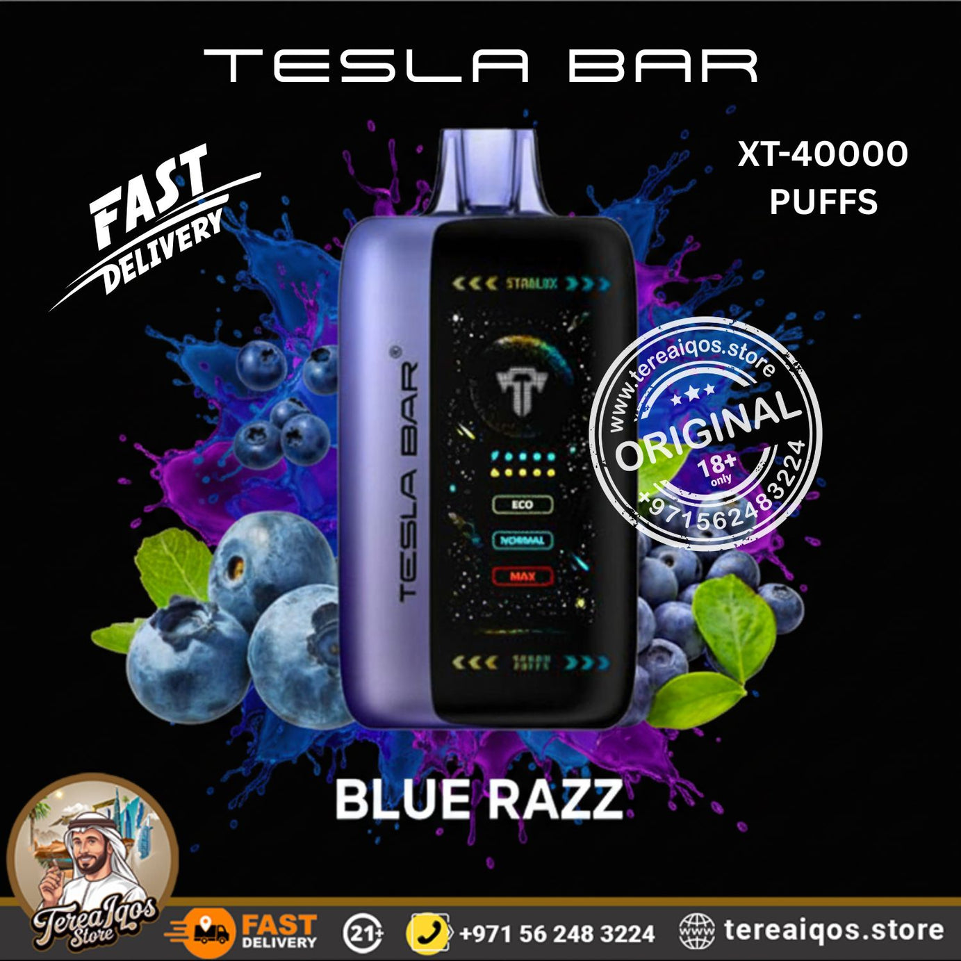 TESLA BAR XT 40000 Puffs Disposable Vape Blue Razz Flavor