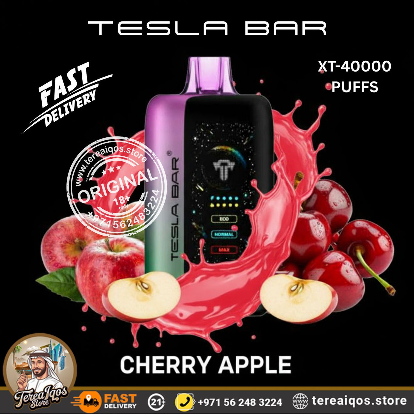 Tesla Bar XT-40000 Puffs vape device with cherry apple flavor