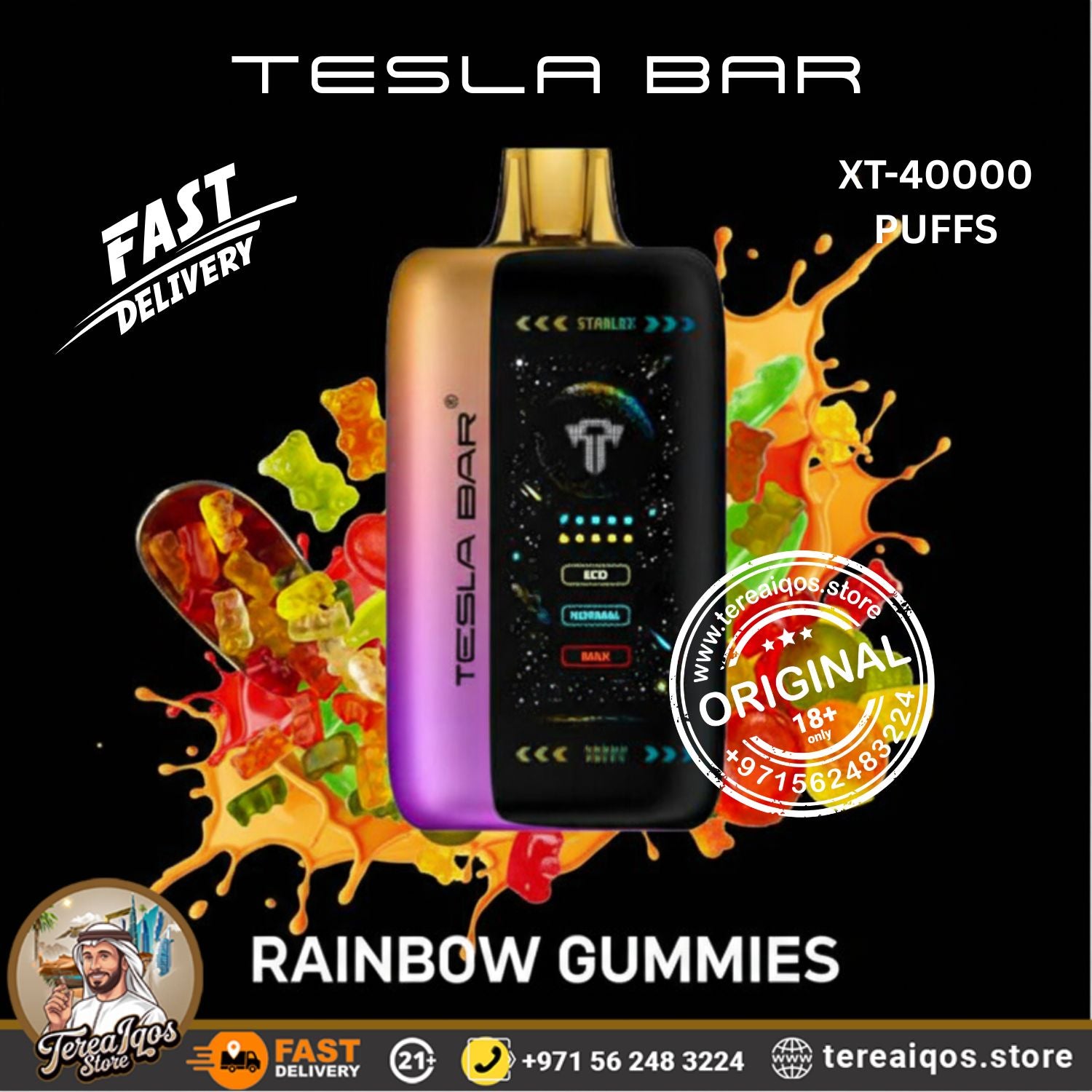 TESLA BAR XT 40000 Puffs Disposable Vape Rainbow Gummies Flavor