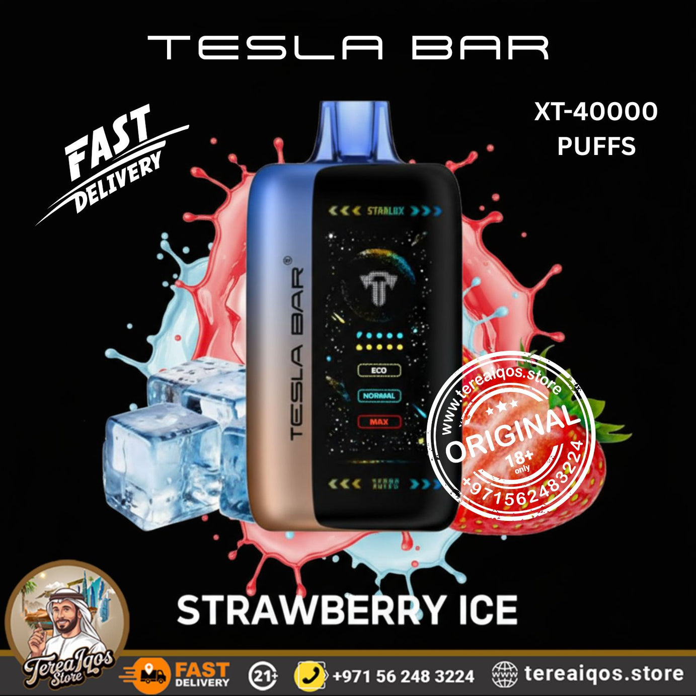 Tesla Bar XT-40000 vape device with strawberry ice flavor 