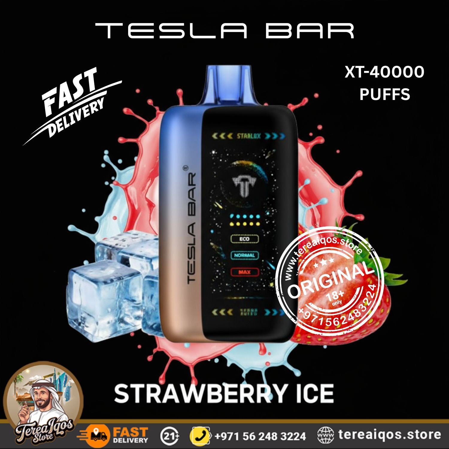 Tesla Bar XT-40000 vape device with strawberry ice flavor 