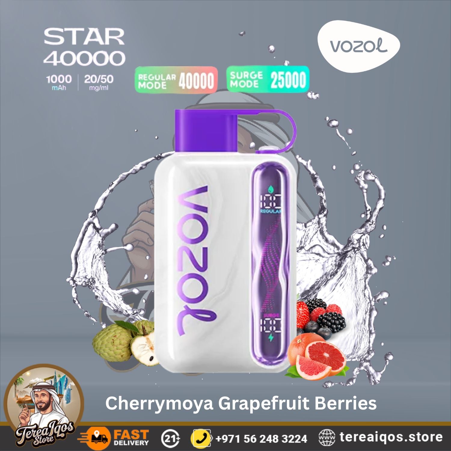 VOZOL Star 40000 vape device with Cherrymoya Grapefruit Berries Flavor