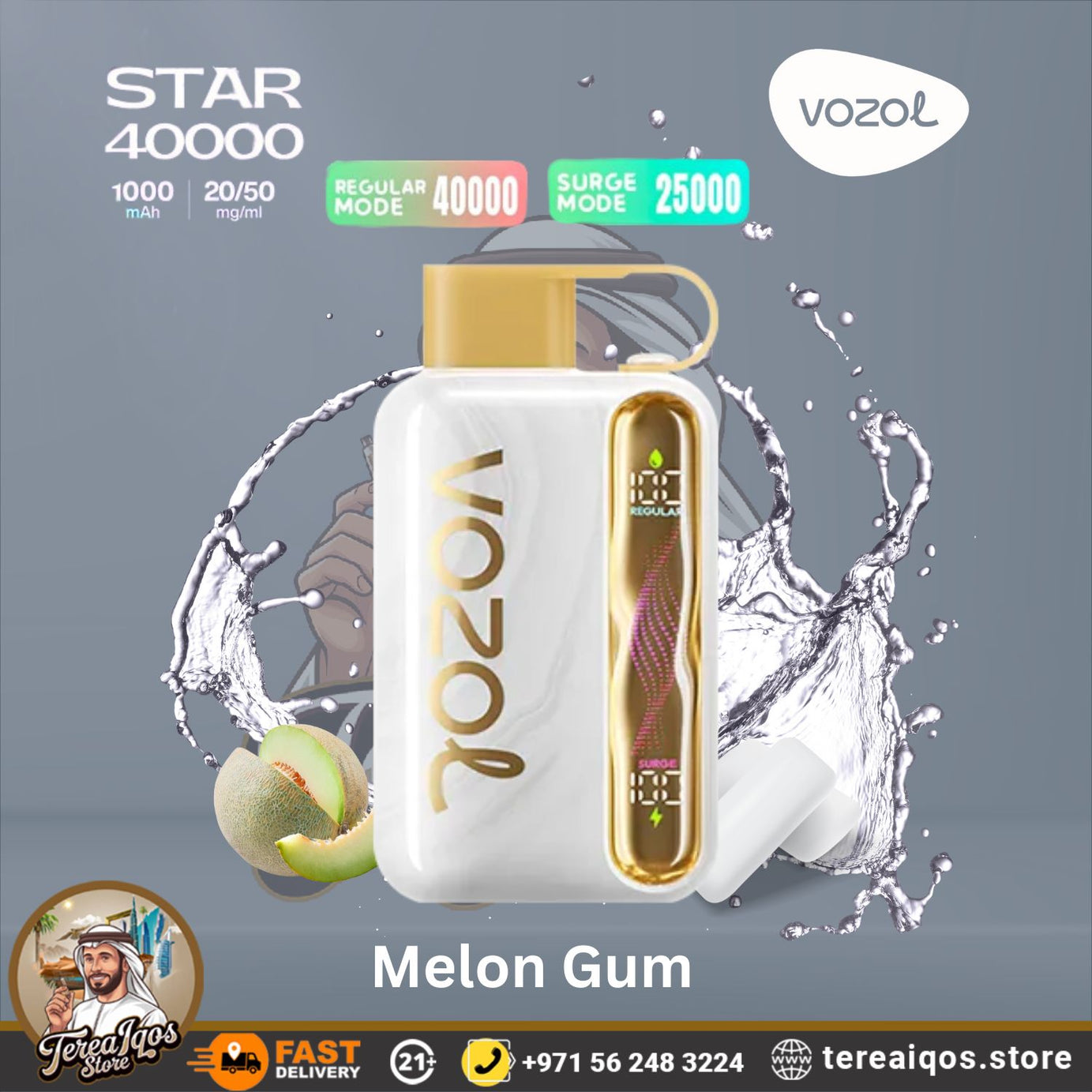 VOZOL Star 40000 vape device with melon gum flavor 