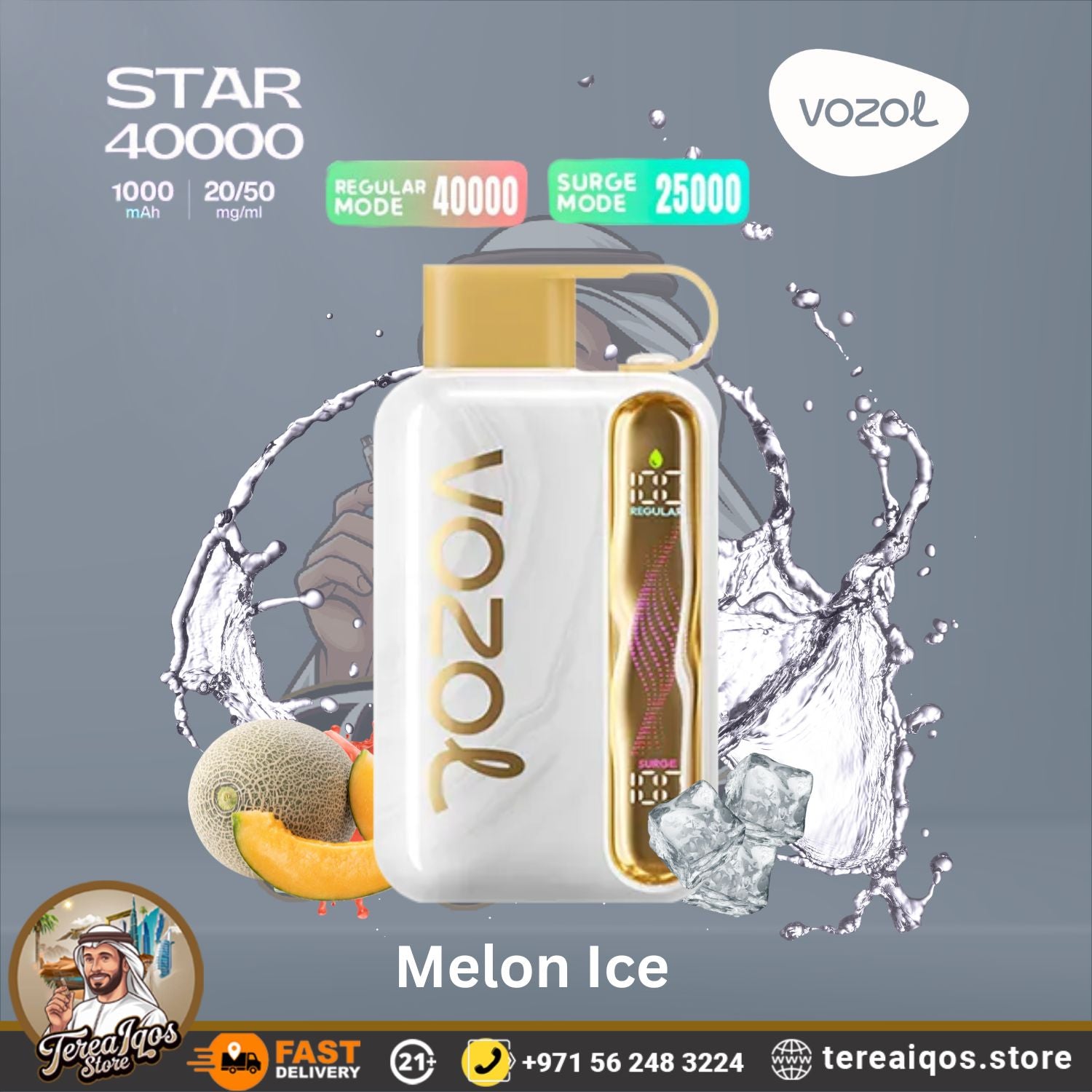 Vozol Star 40000 vape device with Melon Ice Flavor