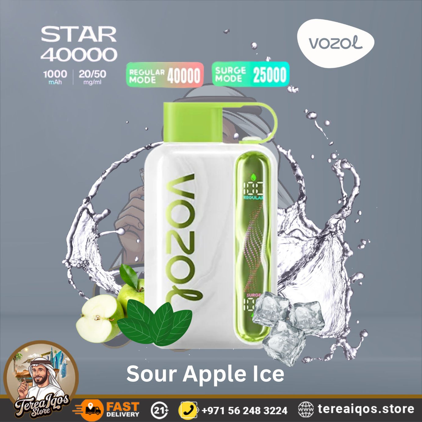 VOZOL Star 40000 vape device with Sour Apple Ice Flavor
