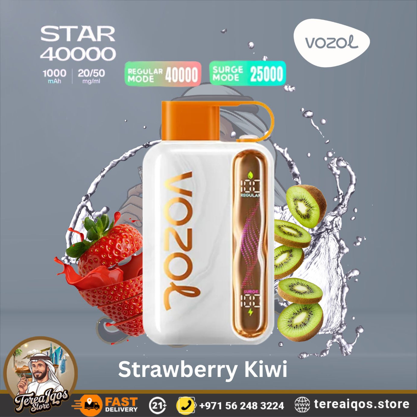 VOZOL Star 40000 vape device with strawberry kiwi flavor